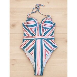 Cupshe One Piece Swimsuit Women's Size Small Striped Halter Padded
